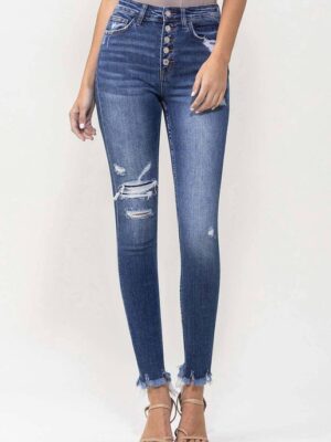 Haylie High Rise Button Up Skinny Jeans