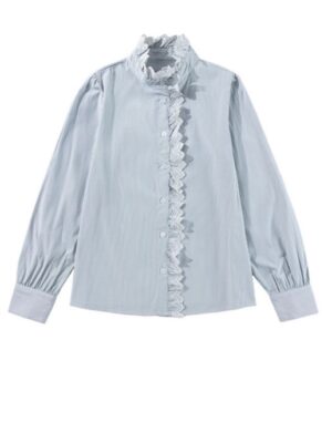 Striped Lace Trim Button Up Shirt