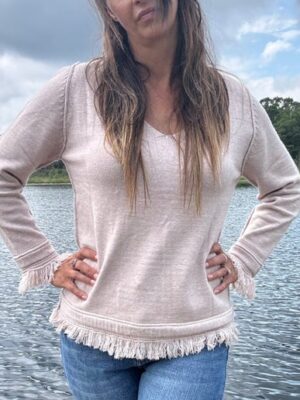 Fringe Hem V-Neck Sweater