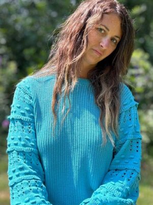 Turquoise Ruffled Eyelet Sweater