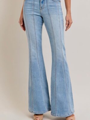 Light Wash Moto Seamed Flare Jeans