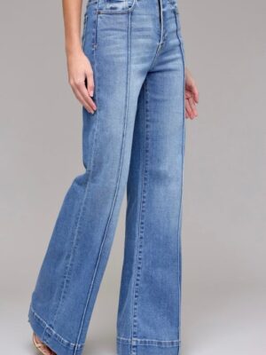 Mid-Rise Pintuck Relaxed Flare Jeans