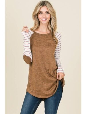 Raglan baseball tee with stripe sleeves