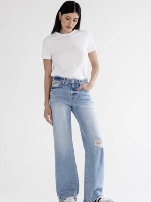 POSEIDON High Rise Wide Distressed Jeans
