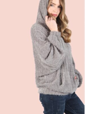 Soft Mohair Oversized Pullover Hoodie Sweatshirt