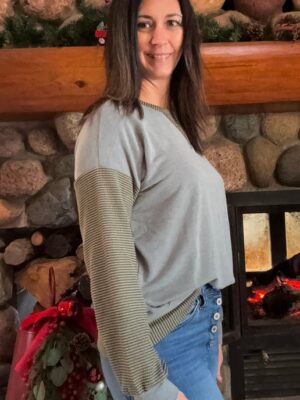 Fabric Blocked Long Sleeve Top
