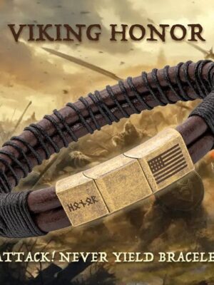 Viking  'Attack, Never Yield' Morse Code Leather Bracelet