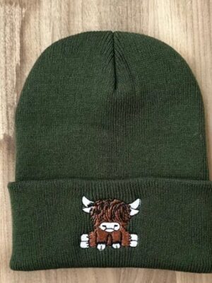Embroidered Highland Cow Beanie