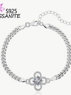 Moissanite Sterling Silver Flower Bracelet
