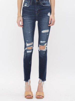PESQUIE High Rise Ankle Skinny Distressed