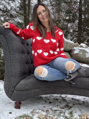 Heart Pattern V-Neck Sweater